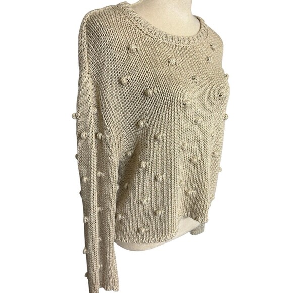Zara Pom Pom Cropped Beige Linen Blend Open Knit Oversized Sweater Size S - Picture 5 of 10